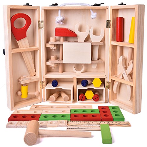 Toyshine Pretend Play Wooden Tool Set Toy with Carry Case Packaging Toyshine Pretend Play Wooden Tool Set Toy with Carry Case Packaging