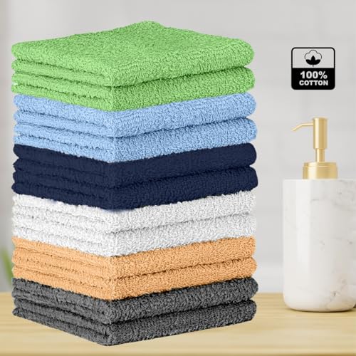 Image of Towel and Linen Mart 100% Cotton - Wash Cloth Set - Flannel Face Cloths, Highly Absorbent and Soft Feel Fingertip Towels (Multi 12, Pack of 12)