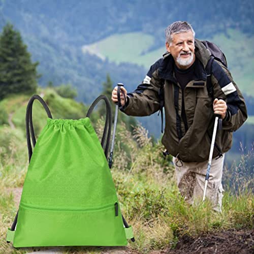 Image of Drawstring Backpack Bag, Waterproof Draw String Back Sack with Zip Pocket, Gym Drawstring Bags Swim Bag for Men Women