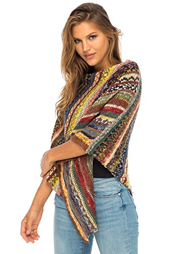 Back From Bali Womens Colorful Knit Poncho Sweater Cape Soft Striped Boho Tunic Shawl2