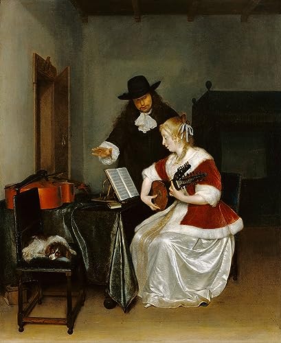 Affiche toile La Leçon de Musique de Gerard Ter Borch portrait d'art mural en 60x90cm