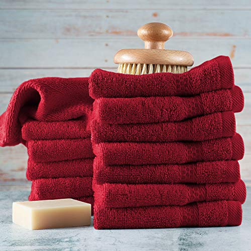 Image of Hearth & Harbor Washcloths 12 Pack - 100% Cotton Washcloth for Body and face, High Absorbent and Soft 13 inchx13 inch Body Wash Cloth, Quick Dry - Red Washcloths
