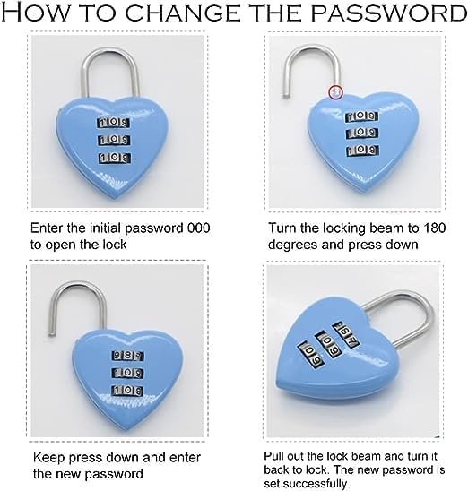Image of 2Pcs Pink Love Heart Shape Combination Padlock for Girls Women, Mini 3-Digit Password Resettable Code Locker Lock for School Pink Combination Locks Padlocks and Hasps