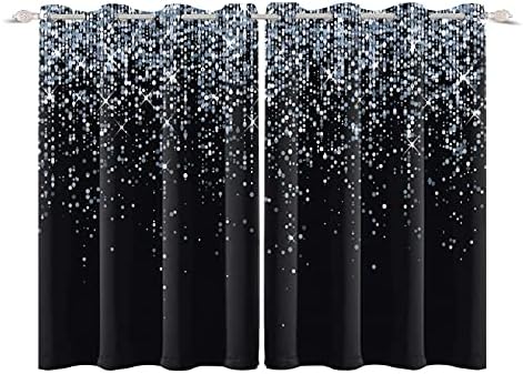 YONGFOTO 117x229cm Black Blackout Curtains Silver Sequin Spots Glitter Shiny Windows Curtain for Room Decor 2 Panels Drapes with Eyelets Home Set, 117cm Wide By 229cm Drop