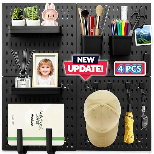 TurnSun Pegboard Wall Organizer Combination Kit, 4pcs Peg Board Panels with 18 Accessories, Easy...