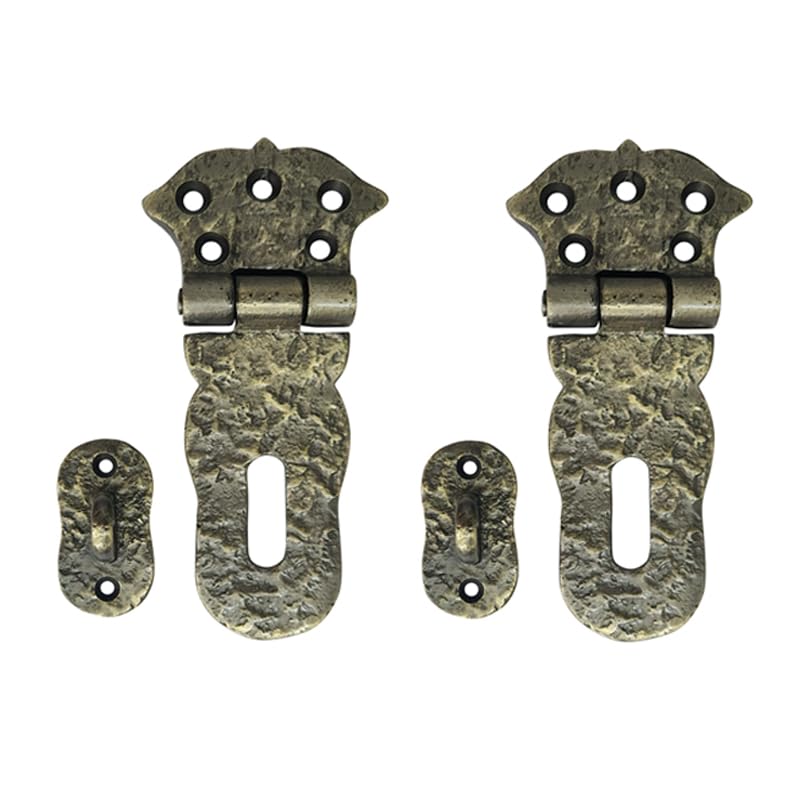 Adonai Hardware Paran Heavy Duty Antique Cast Iron Safety Locking Hasp and Staple(4" x 2 Pack, Antique Brass) for Vintage Pirates Treasure Chest, Trunks, Wooden Jewelry Box, Cases, Furniture & Sheds