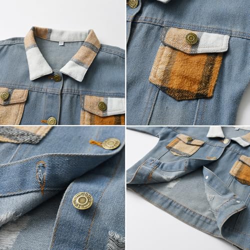 Feidoog Baby Boys Plaid Denim Jacket Toddler Button Down Long Sleeve Lightweight Coat Outerwear2