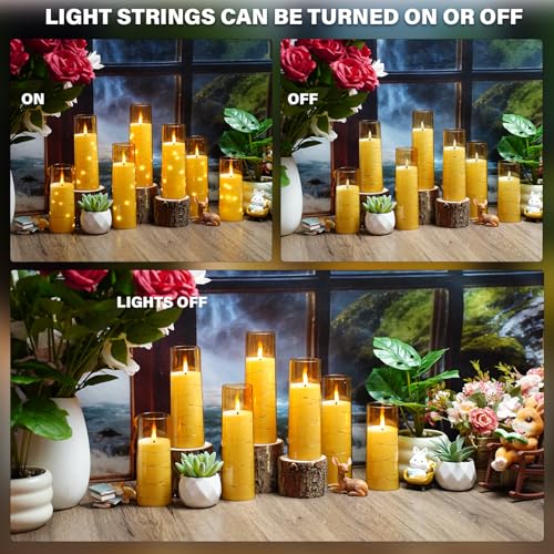 Image of Nimiko Flickering Flameless LED Candles,Battery Operated Candles 24 Pcs with Embedded Star String,Acrylic LED Pillar Candles with Remote,Suitable for Home Decoration to Create an Atmosphere (Gold)