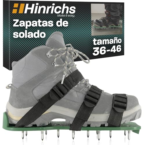 Hinrichs Zapatos Aireador para Cesped - 2 Zapatos de Aireador de Cesped Suela de 30 x 13,3 cm y Púas de 25 mm; Zapatos de Aireador Jardin de Tamaño Ajustable - Aireador Cesped Rodillo