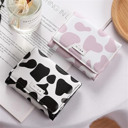 Small Cow Print Wallet for Women, Portable Tri-folded Credit Card Wallet, ID Window Card Holder Purse for Women (Black)2