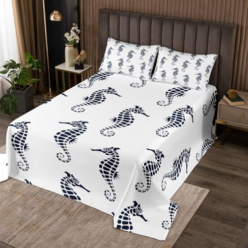 Erosebridal Seahorse Queen Quilt Set for Kids Boys Girls,Ocean Animals Coverlet Set Underwater World Bedspread Set Sea Theme Wildlife Bedding Set