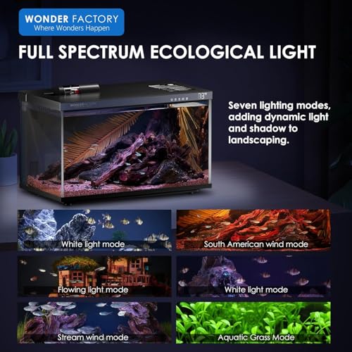 Image of Smart Aquarium 5 Gallon Glass Fish Tank, Self Cleaning System Efficiency Filter 7 Color LED Lights Automatic Feeder Temperature Display Monitor HD UHA Glass, Smart Control with Apps