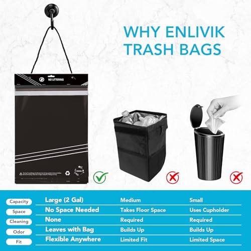 Image of Disposable Car Trash Bag - Large Capacity - Car Garbage Bag Hanging from Headrest - Easy to Stick-On, Leakproof, Smellproof Car Trash Can - Ideal for Travel, Camping, and Home Use (All Black, 50)