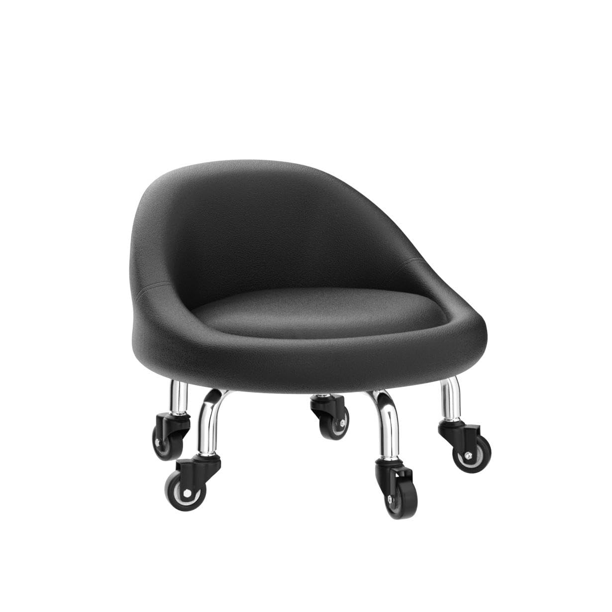 Low Rolling Stool with Back, PU Leather Roller Seat Stool, Heavy-Duty Sturdy Chair, Rolling Seat Stool for Home Office Garage Shop Fitness Sport