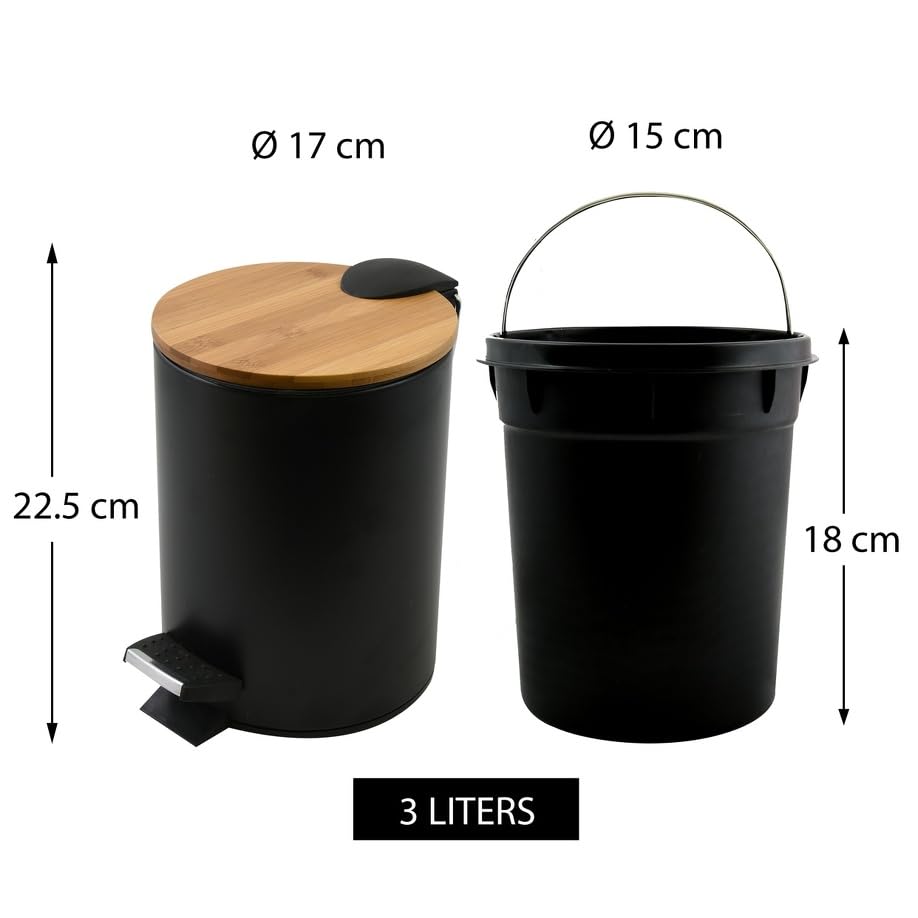 Spirella Adonis Pedal Bucket with Insert 3L Black, Black, 3 Litres, matte white, 3 Litros - Image 2