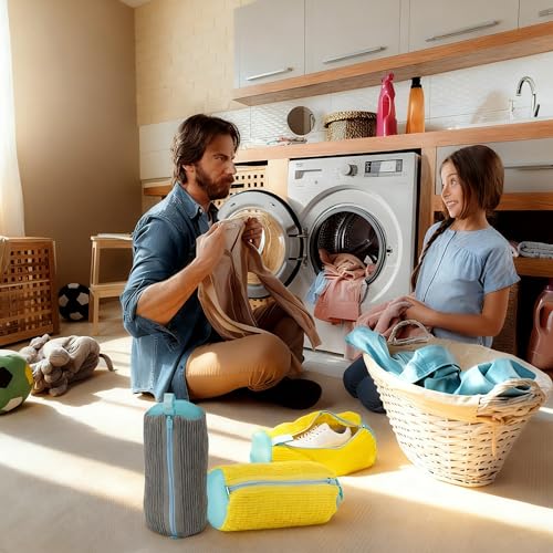 NESTIP Schuhwaschbeutel Waschmaschine 2 Stück 39x19cm Gelb Anti-Verformung Sneaker Wäschenetz mit 360° Reinigungsflusen Wiederverwendbar Wäschesack Schuhe für Waschmaschine und Trockner