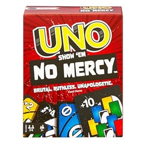 Mattel Games Juego de cartas UNO No Mercy Juego de mesa familiar con cartas nuevas, reglas especiales y penalizaciones más despiadadas, +7 años (HWV18)