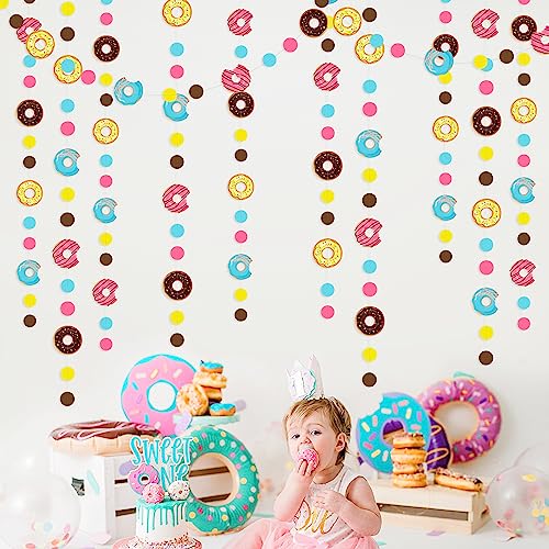 Image of pinkblume Donut Party Decorations Polka Dot Sweet Doughnut Garland Streamer Banner Cutouts for Birthday Baby Shower Wedding Bridal Shower Anniversary Engagement Party Decorations Supplies
