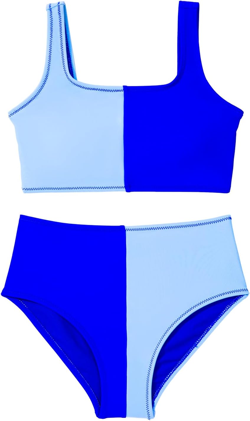 blibean Teen Girls Swimsuits Asymmetrical Colorblock Bikini Sets with Chest Pad Size 6-15 Years - Image 7