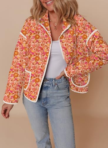Dokotoo Warm Quilted Jackets for Women Long Sleeve Floral Print Button Down Puffer Jacket Coats with Pockets2