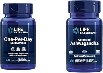 Life Extension One-Per-Day Multivitamin 60 Tablets and Optimized Ashwagandha 60 Capsules Bundle