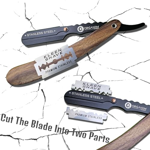 Image of Barber Shaving Razor for Men with Wooden Handle | Stainless Steel Clip Head Razor for Salon and Home Grooming | Manual Beard Shaving and Trimming Razor for Barbers (Black)