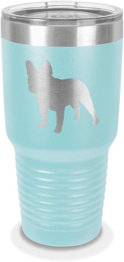 French Bulldog 20 oz Laser Engraved Polar Camel Stainless Steel Vacuum Insulated Tumbler w/Clear Lid dog canine frenchie - Customizable - Dark Gray
