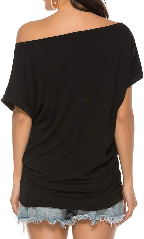 Poetsky Women's Summer Off Shoulder Shirts Casual Loose Short Sleeve Tunics Tops - Image 4