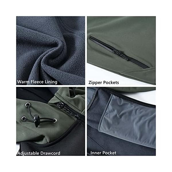 Rdruko Men's Fleece Jacket Full Zip Waterproof Outdoor Work Winter Snow Softshell Jacket(Army Green, CA XL) - Image 8