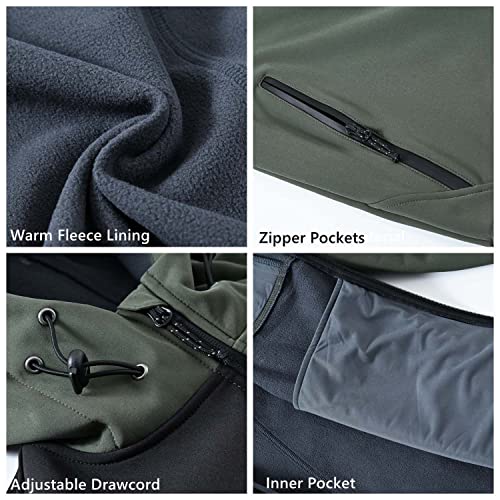 Rdruko Men's Fleece Jacket Full Zip Waterproof Outdoor Work Winter Snow Softshell Jacket(Army Green, CA XL) - Image 8