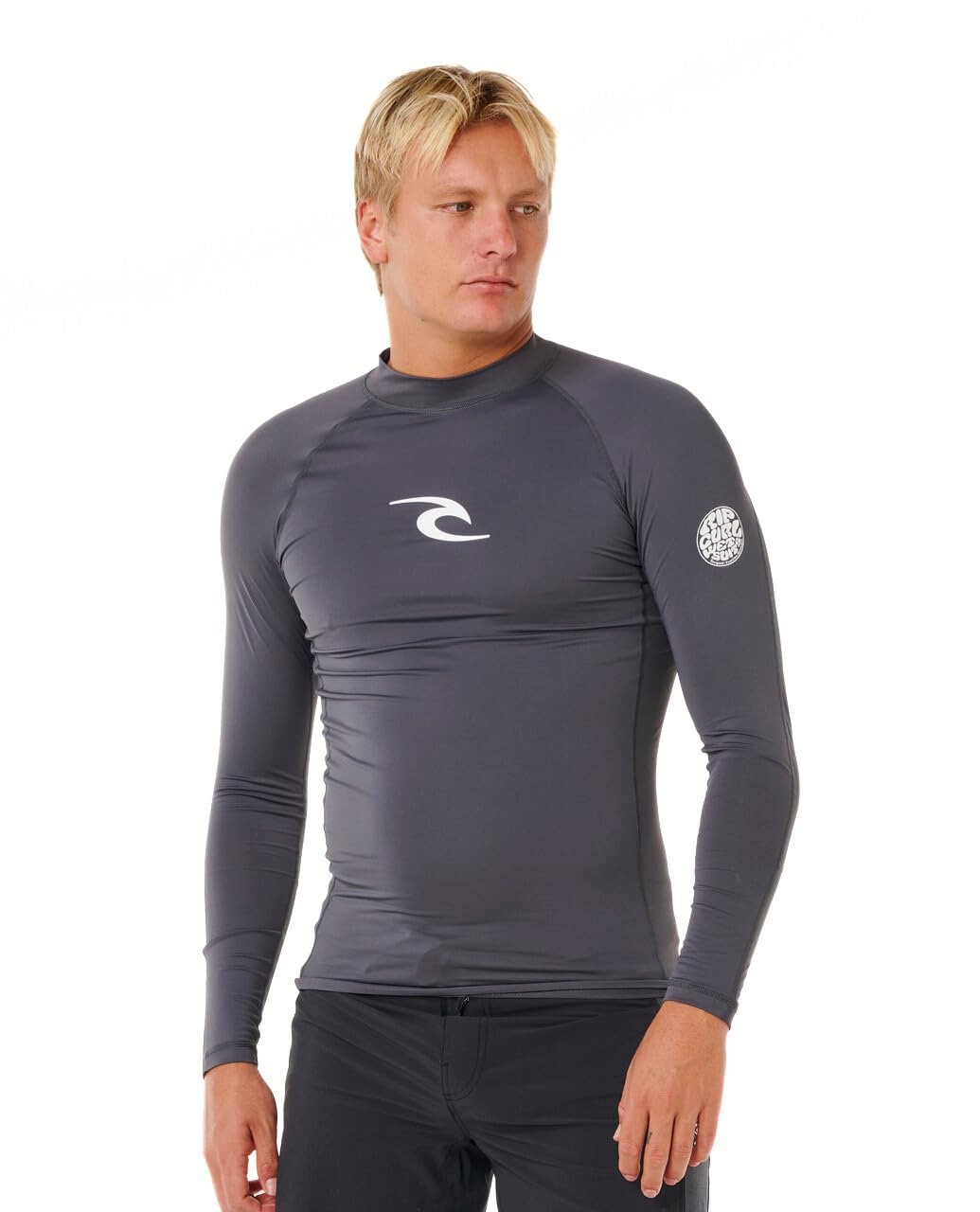 RIP CURL Men's Waves UPF50 Performance Long Sleeve Rash Vest Top Charcoal Grey Size UK Large