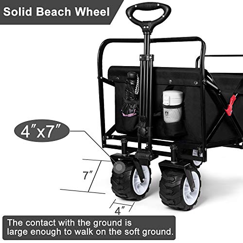 Beau Jardin Folding Beach Wagon Cart 300 Pound Capacity Collapsible Utility Camping Grocery Canvas Portable Rolling Outdoor Garden Sport Heavy Duty Shopping Wide All Terrain Wheel Black Bg377 #TOP1
