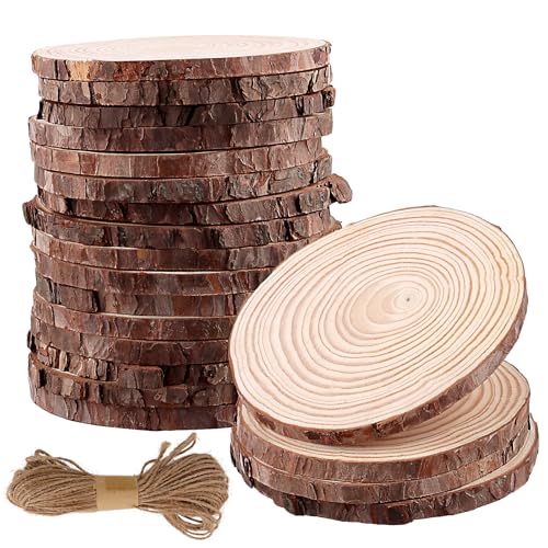 ZEONHEI 20 Stück Runde Holzscheibe 14-16 cm 10 mm Dick Unvollendete Holzkreise Baumscheiben mit Rinde Holzscheiben Klein Rund Holz Log Scheiben für Kunst Malerei Dekoration DIY Handwerk
