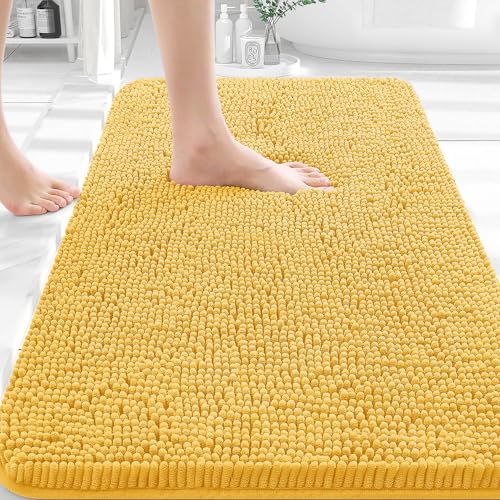 Image of OLANLY Bathroom Rugs 35x24, Extra Soft Absorbent Chenille Bath Rugs, Rubber Backing Quick Dry, Machine Washable Bath Mats for Bathroom Floor, Tub and Shower, Home Decor Accessories, Yellow