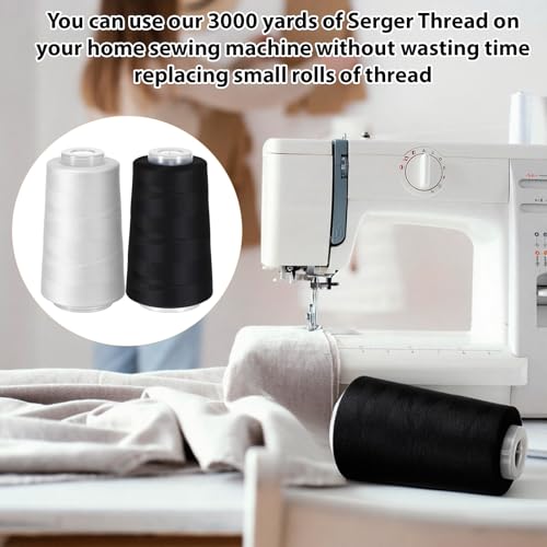 8 hilos para overlock de poliéster negro y blanco 3000 yd miniatura 3