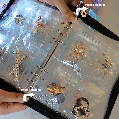 Padrio Transparent Jewelry Organizer Book - Compact Earrings Travel Album With 40 Grids+40 Anti-Oxidation Pvc Bags - Stylish And Portable Accessories Holder（Black） #TOP2