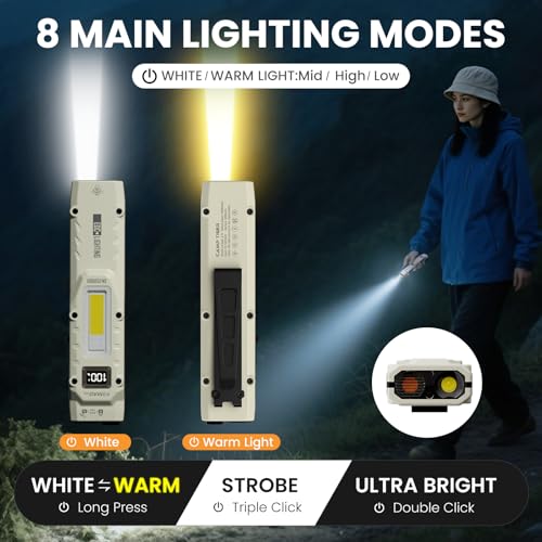 Image of Yemao EDC Tactical Flashlight, Flat Flashlights Rechargeable,Dual-Switches LED Small Flashlight,Stainless Steel 8 Modes Pocket Flash Light for Home,Camping,and Emergency