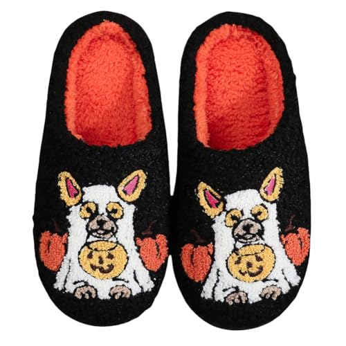 Snugeasy Halloween Pumpkin Slippers for Women – Fuzzy Plush House Slippers Indoor Outdoor | Cute Fun Slipper for Women with Soft Lining & Spooky Design