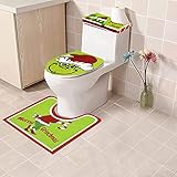 JSJOY Christmas Decorations Indoor Christmas Bathroon Grinch Decor Toilet Seat Cover Rugs Sets Green