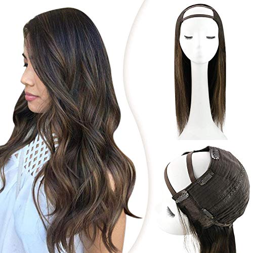 YoungSee Human Hair U Part Wig 12 inch Brown U Part Wigs Human Hair Balayage #2/6/2 Clip in U Part Wig Medium Cap Brown U Part Half Wig Real Hair Soft Smooth 100G