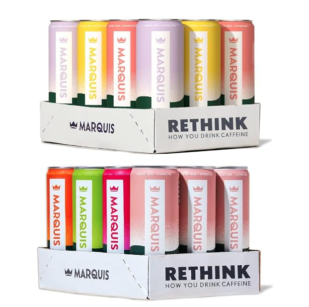 MarquisNatural Energy Drink - Variety Packs Bundle- Sugar Free - 0 Calories - 100mg of Organic Plant Based Caffeine - Yerba Mate - Green Tea - Vitamin C & B Vitamins - Vegan - 24 Pack