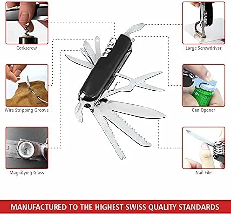 Swiss Eagle 30-in-1 Classic Pocket House Hold & Campaign Tool, Premium Multi Tool Pocket Tool with Blade, Scissor, Screwdriver, Plier, Magnifying Glass, Tweezer for Christmas Gifts - Black