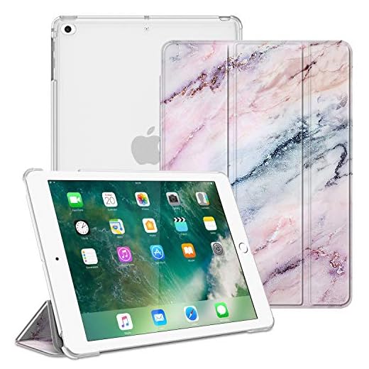 FINTIE Fodral för iPad 9.7 2018/2017, iPad Air 2, iPad Air – lätt smalt skal med genomskinligt frostat bakskydd, automatisk uppvakning/sömn för iPad 6:e / 5:e gen, iPad Air 1/2, marmorrosa