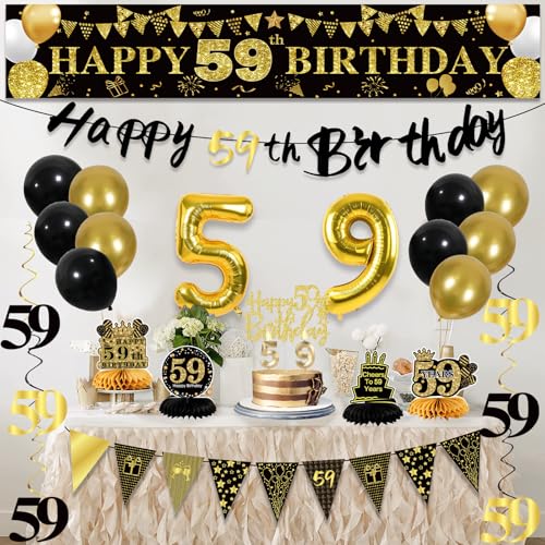 Image of 59th Birthday Decorations for Men, Black Gold 59th Party Decoration Kits