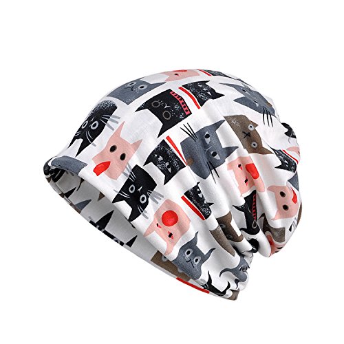 Kingree Cotton Slouchy Beanie，Soft Chemo Headwrap Turban Headwear For Men Women Or Hairloss (Flower 1355-3 White) #TOP22