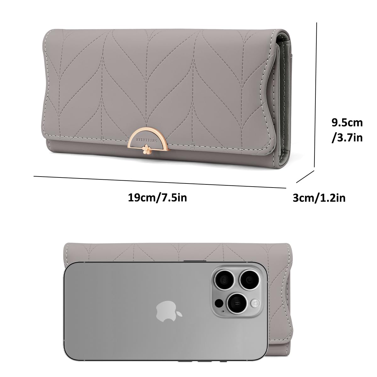 Portafoglio Donna in pelle PU Lunga, Grande Capacità Portafogli da Donna, con Cerniera Tanti Scomparti 10 Carte Cerniera Portamonete (A-grigio)
