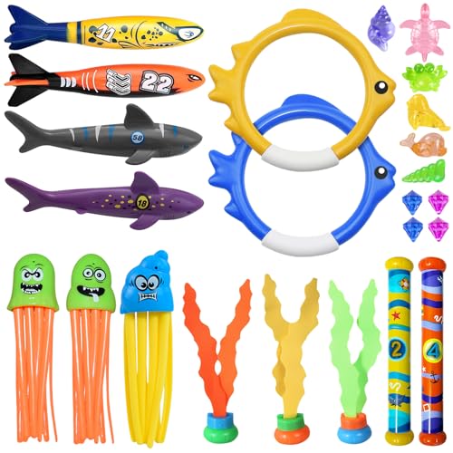 Olycism 25 PCS Jouets de Plongée Piscine pour Enfants Jouet Piscine Enfant avec Anneaux Piscine Bâtons plongés Torpilles plongés Gemstones Seaweed pour Jeux Piscine Jeux de Plongee Olycism 25 PCS Jouets de Plongée Piscine pour Enfants Jouet Piscine Enfant avec Anneaux Piscine Bâtons plongés Torpilles plongés Gemstones Seaweed pour Jeux Piscine Jeux de Plongee