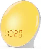 Despertador com luz de despertar para crianças, pessoas que dormem pesadas, quarto, com simulação de nascer do sol, adormecer, dois alarmes, rádio FM, soneca, luz noturna, luzes coloridas,