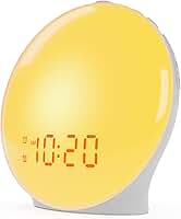 Despertador com luz de despertar para crianças, pessoas que dormem pesadas, quarto, com simulação de nascer do sol, adormecer, dois alarmes, rádio FM, soneca, luz noturna, luzes coloridas,
