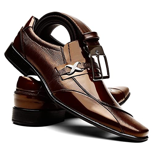 Kit Sapato Social Masculino Premium Classic Confort + Cinto Social - Cedro - 41